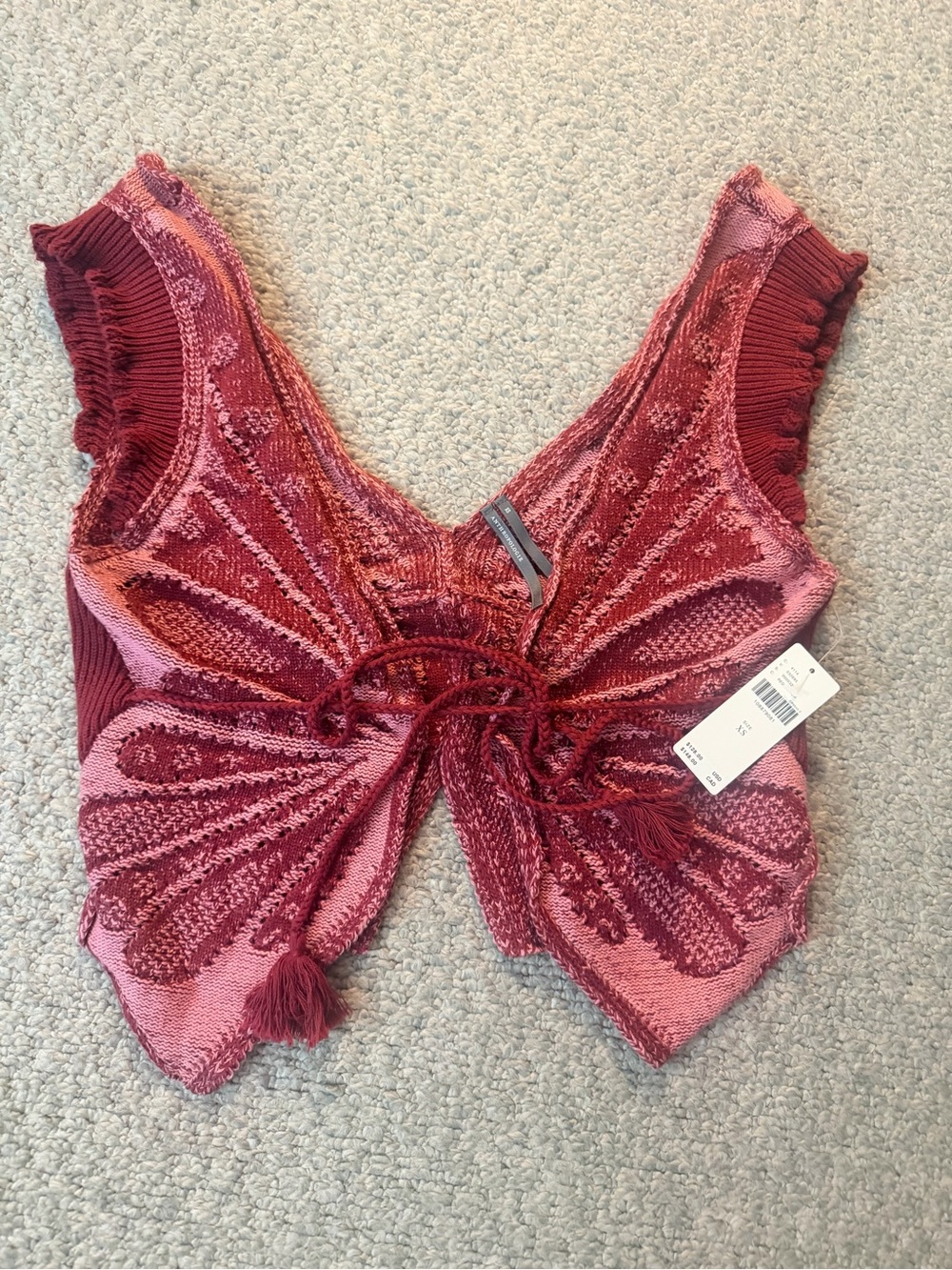 Anthropologie Lace-Up Knit Crop Top - Roseberry & Burgundy